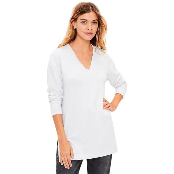 Ann Taylor Loft Light Ice Blue V-neck Tunic Long Sleeve Ribbed Sweater - Picture 2 of 9